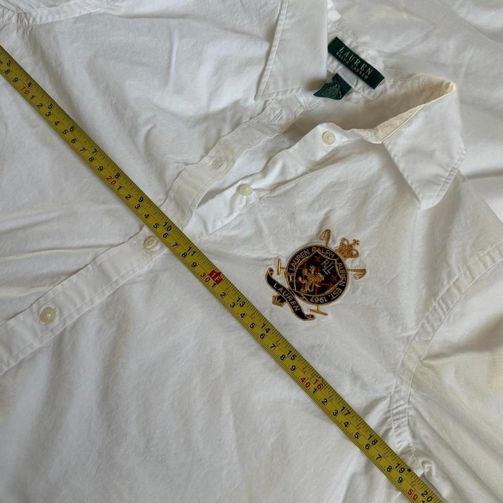 Vintage Lauren Ralph Lauren White Crest Button Down Shirt Preppy Academia Size S - Picture 6 of 7